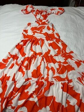 SHEIN Orange and White Floral Maxi Dress